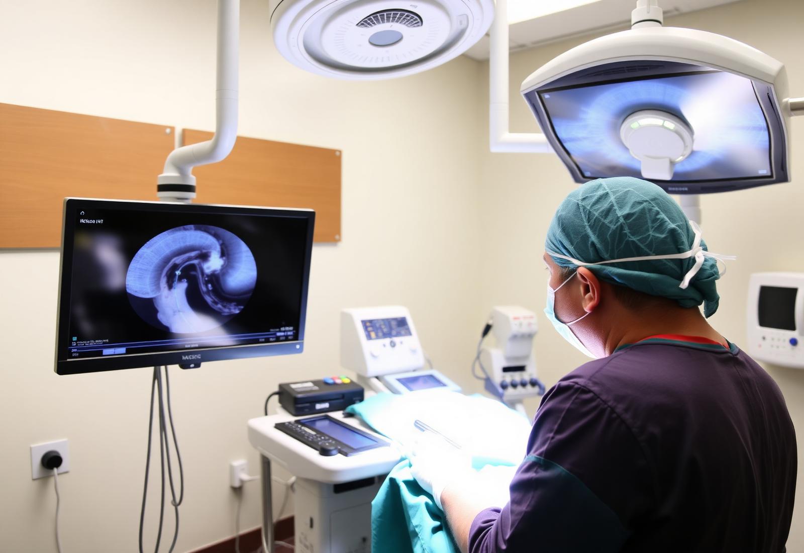 Endoscopic E.N.T surgery being performed in the hospital operation theatre